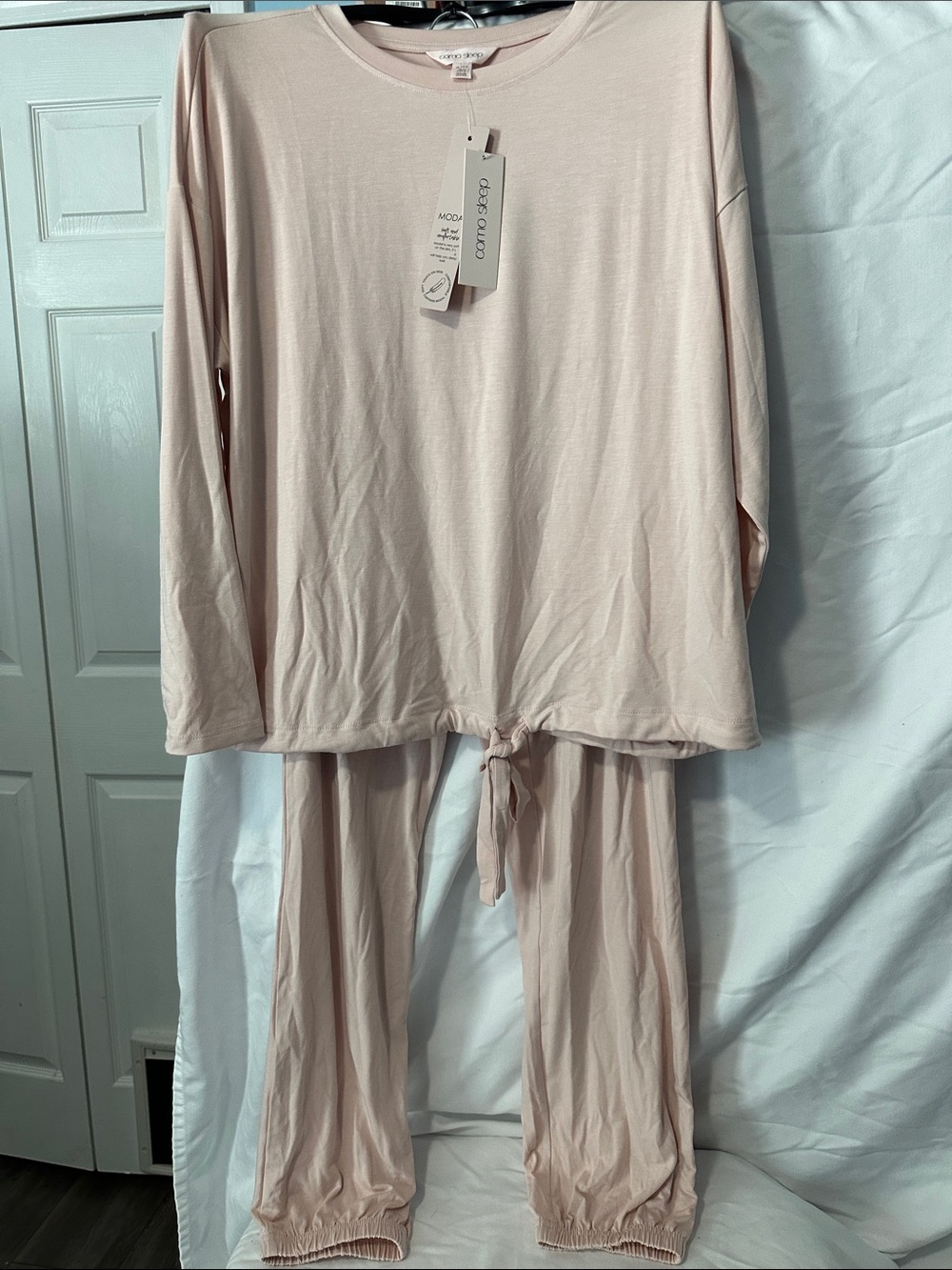 Cozy Cocoon Light Pink Tie-Front Long-Sleeve Pajama Set